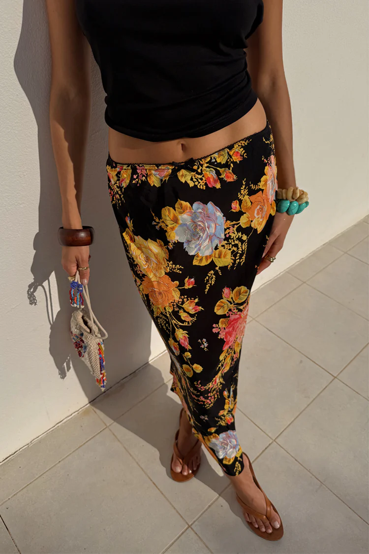 Black Floral Sofia Maxi Skirt - Image 2
