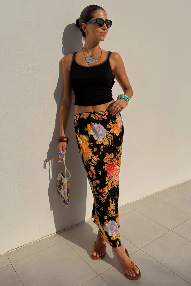 Black Floral Sofia Maxi Skirt - Image 3