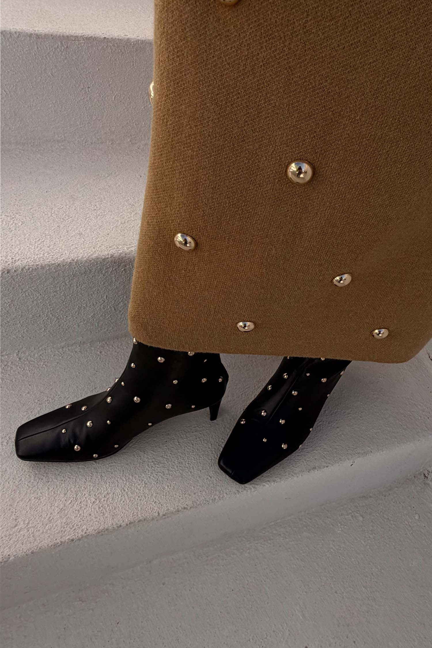 Black Leather Boots with Gold Studs - Image 3