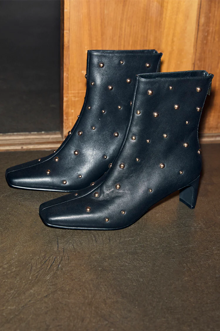 Black Leather Boots with Gold Studs - Image 8