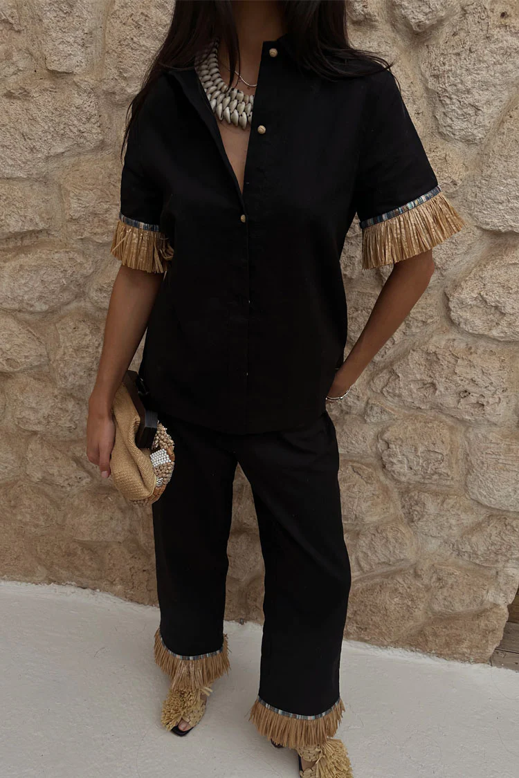 Black Raffia Marra Trousers - Image 4