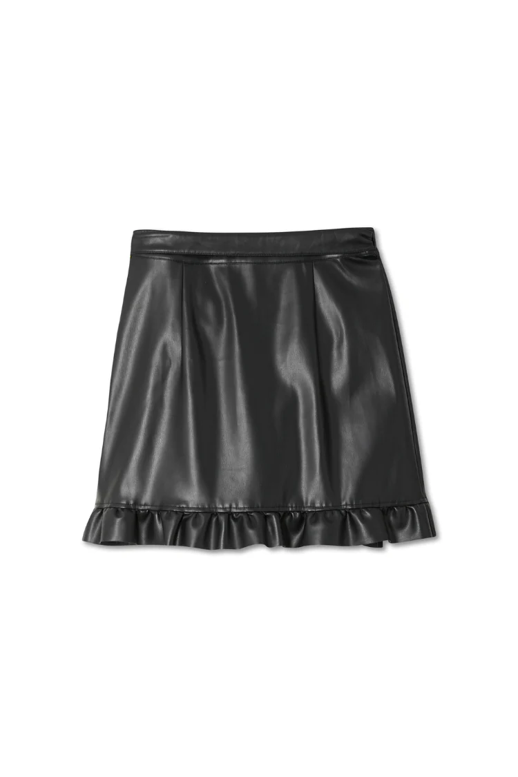 Black Vegan Leather Ruffle Mini Jaspre Skirt - Image 10
