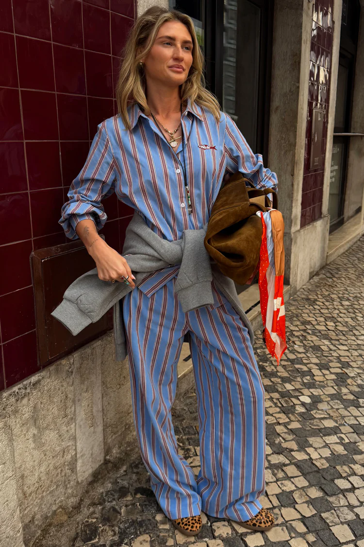 Blue Cotton Stripe Jogger - Image 10