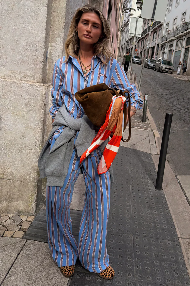 Blue Cotton Stripe Jogger - Image 12