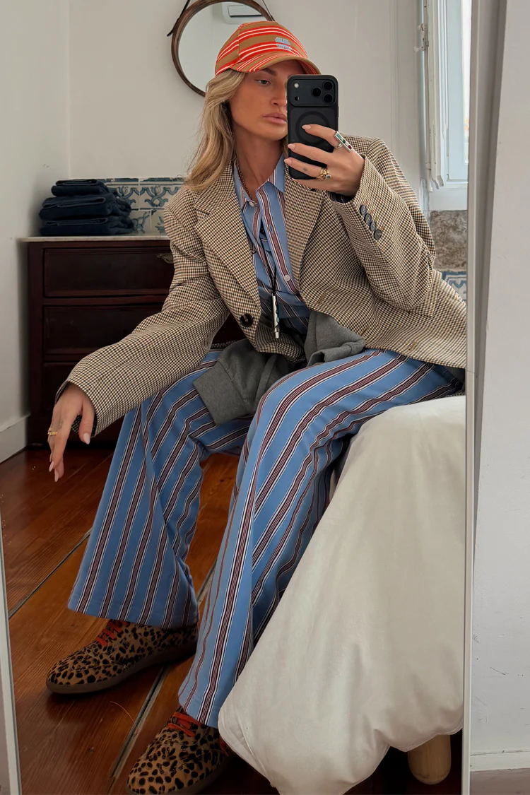 Blue Cotton Stripe Jogger - Image 8