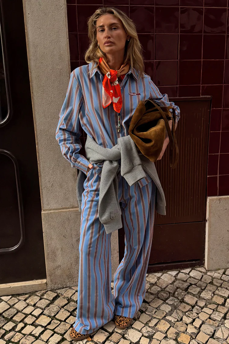 Blue Cotton Stripe Jogger - Image 9
