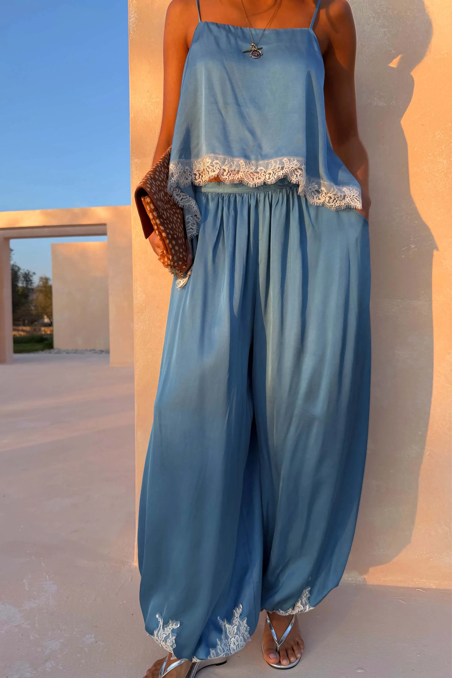 Blue Lace Balloon Trousers - Image 4