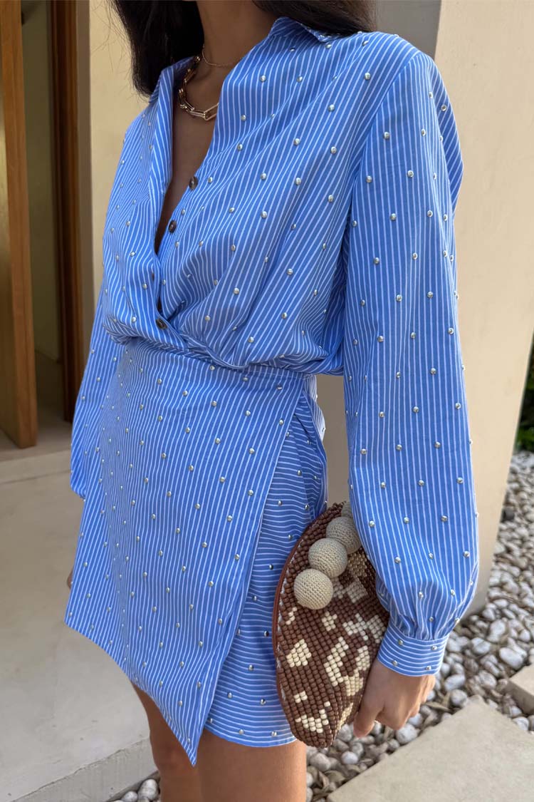 Blue Stripe Mini Miley Shirt Dress - Image 5