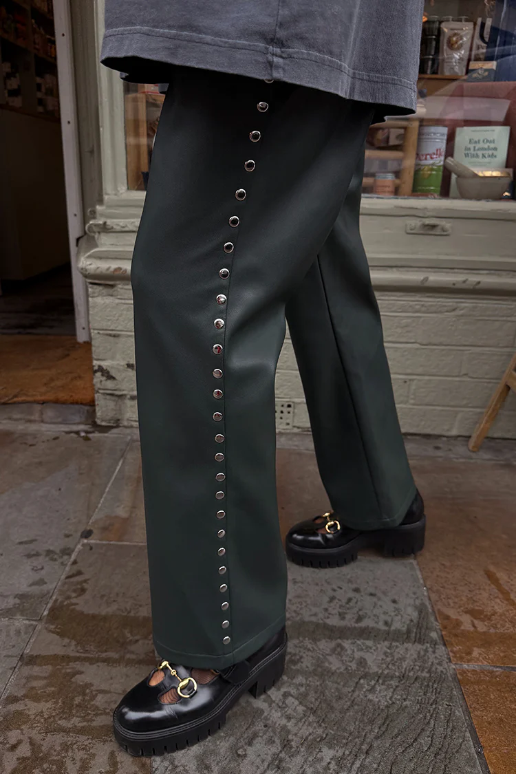 Bottle Green Studded Vegan Leather Trousers Petite - Image 10