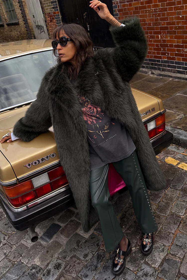 Bottle Green Studded Vegan Leather Trousers Petite - Image 5