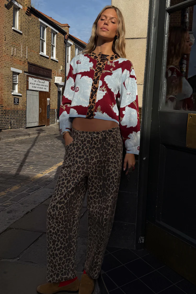 Burgundy & Blue Poppy Cardigan - Image 3