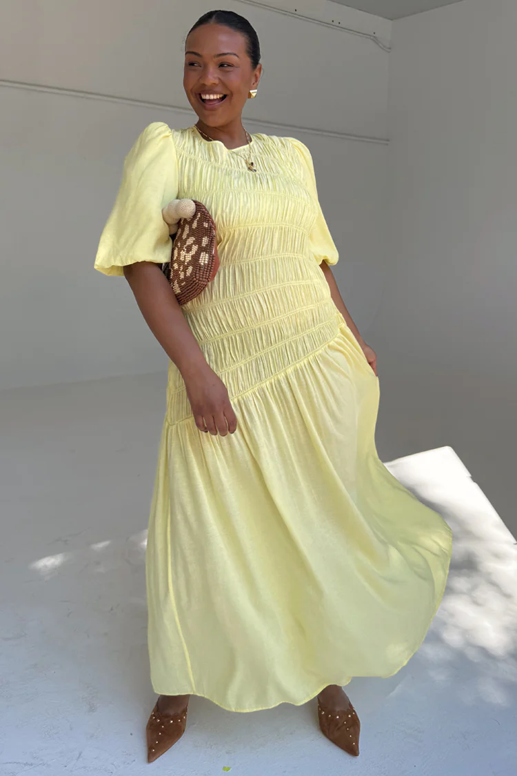 Butter Yellow Shirred Nara Dress - Image 8