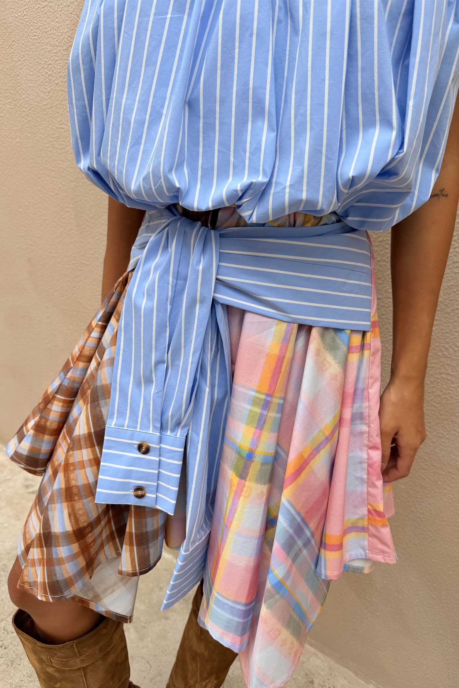 Check Asymmetric Mini Skirt with Stripe Detail - Image 3