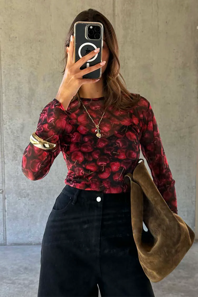 Cherry Mesh Long Sleeve Top - Image 5