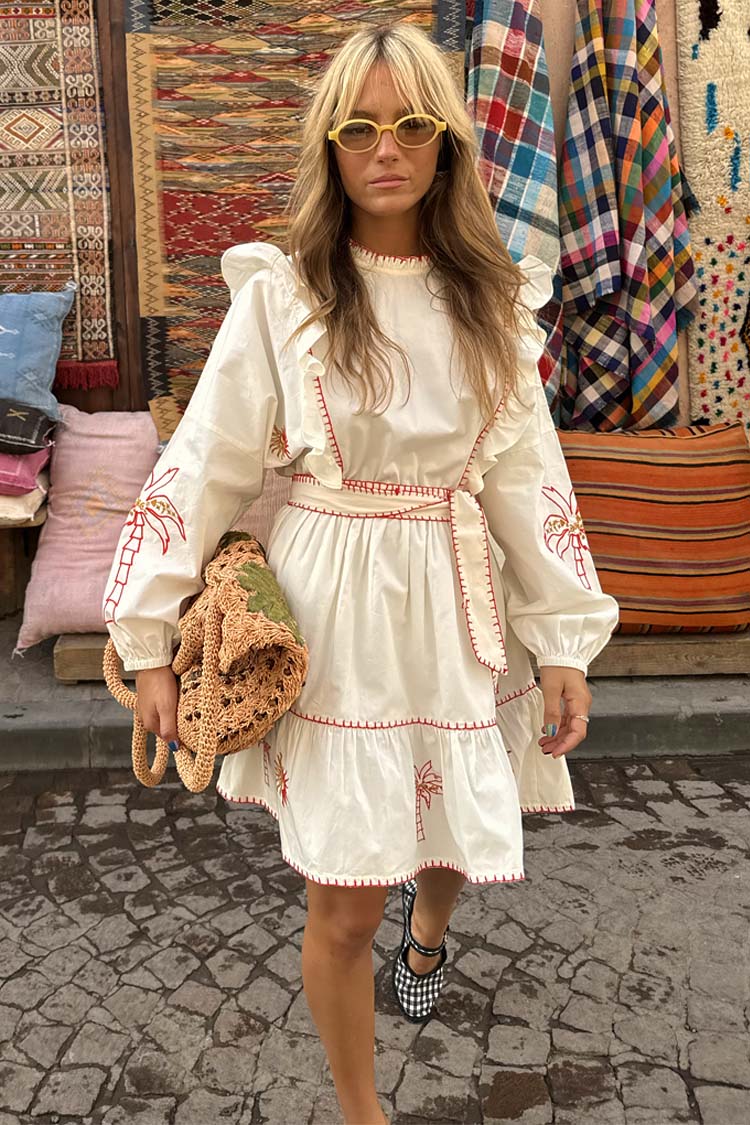 Cream And Red Pollenca Mini Dress - Image 5