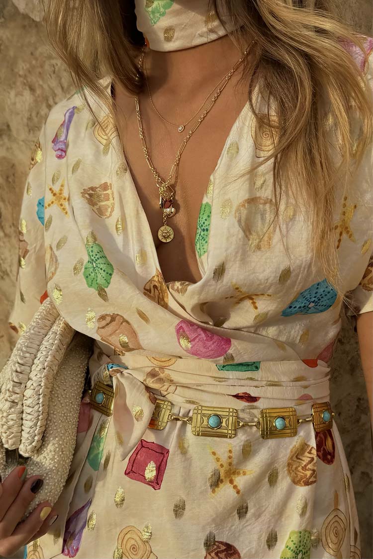 Cream Shell Mini Wrap Dress - Image 4