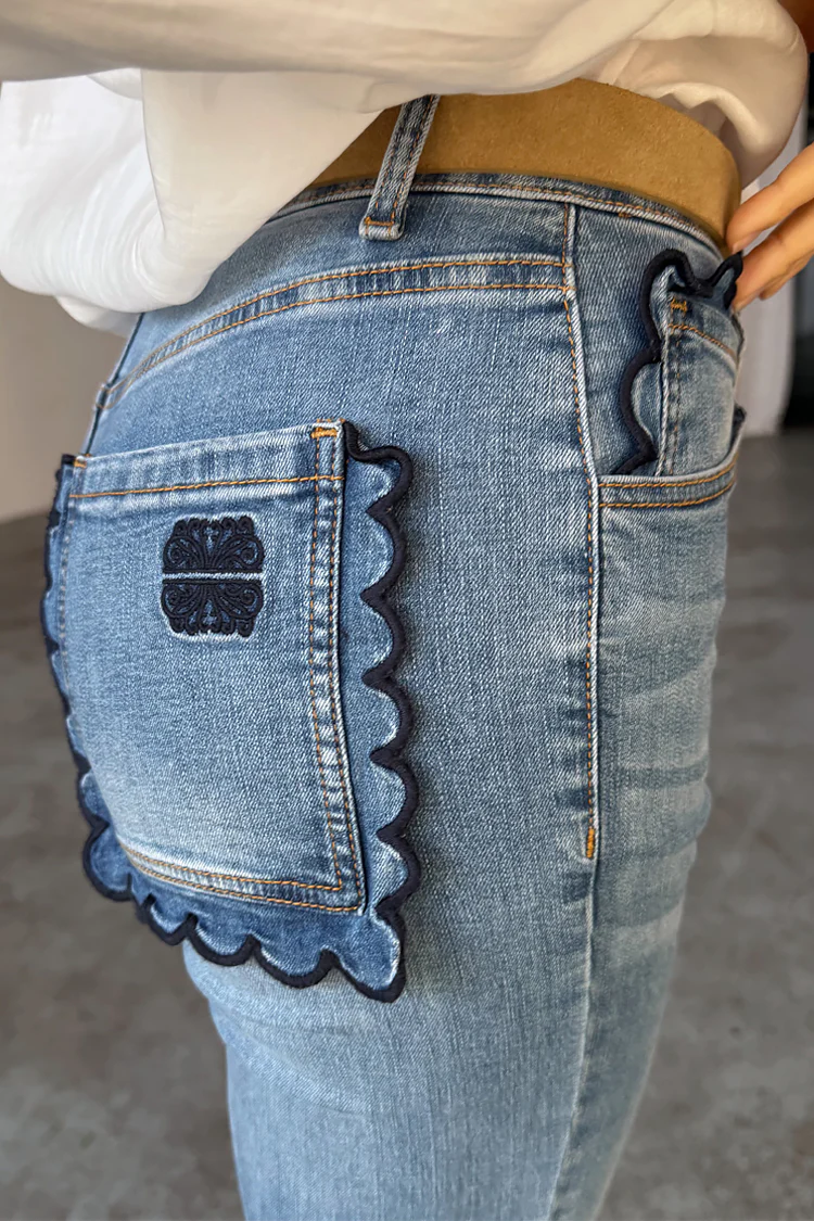 Denim Flare Scallop Jean - Image 6