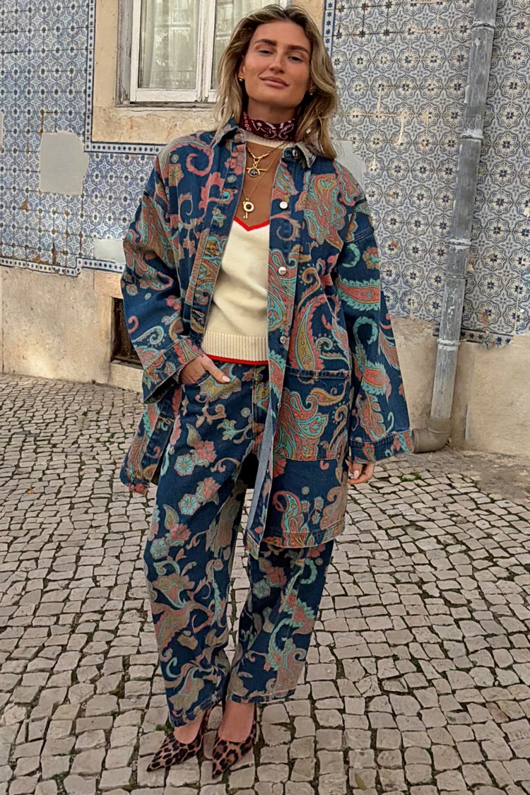Denim Paisley Barrel Leg Jeans - Image 8