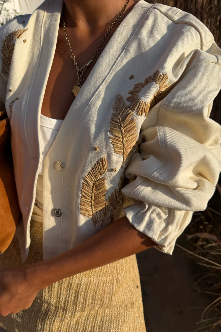 Ecru Cove Raffia Denim Jacket - Image 3