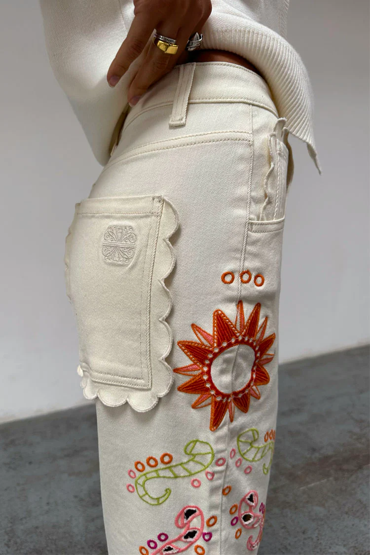 Ecru Enchanted Cut Work Scallop Jeans - Image 8
