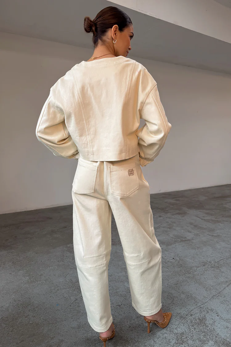 Ecru Raffia Palma Barrel Leg Jeans - Image 10