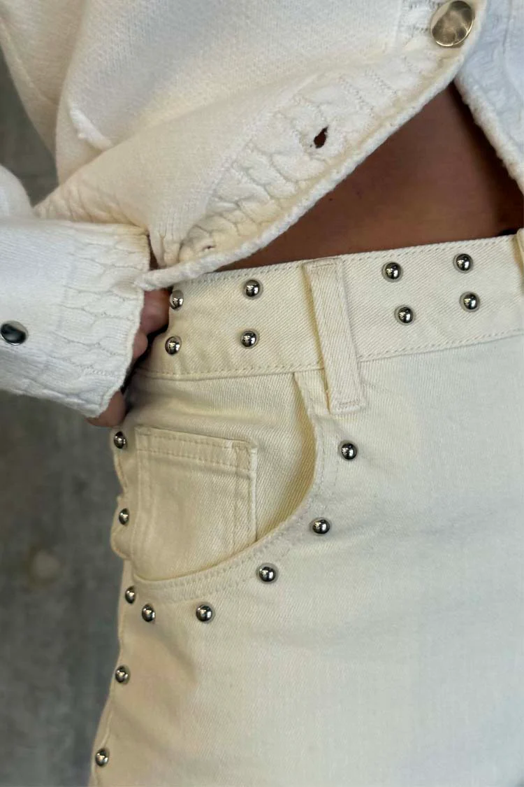 Ecru Studded Hot Pant - Image 4