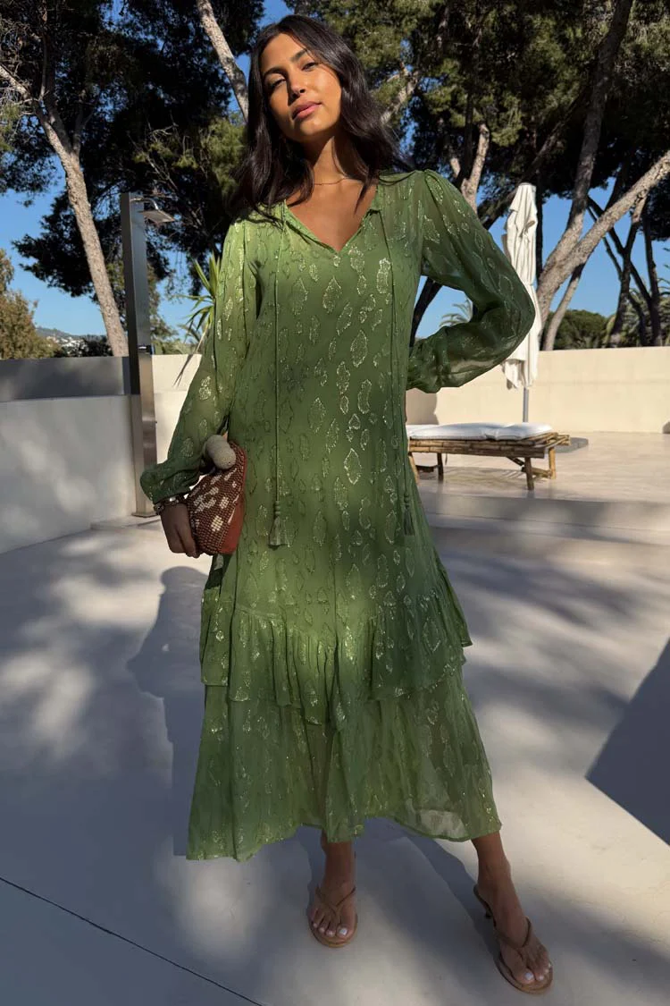 Green Jacquard Harmony Dress - Image 2