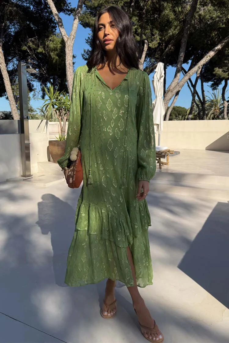 Green Jacquard Harmony Dress - Image 3