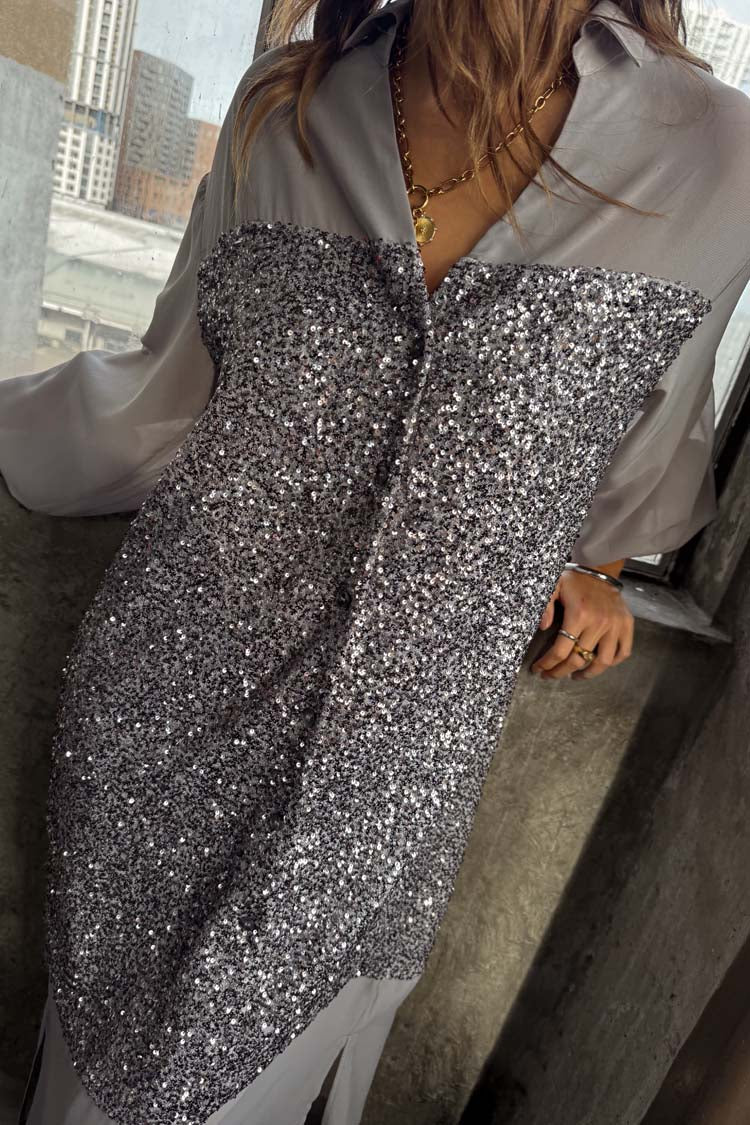 Gunmetal Sequin Lila Shirt Dress - Image 10