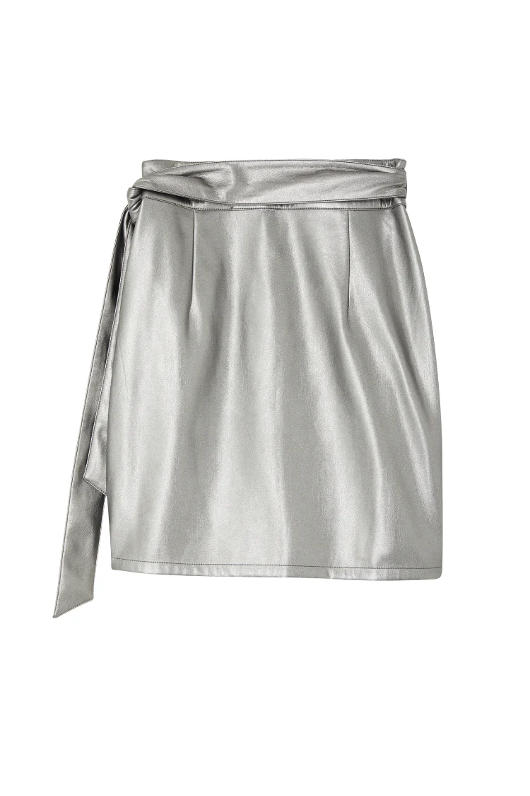 Gunmetal Vegan Leather Mini Jaspre Skirt Petite - Image 9