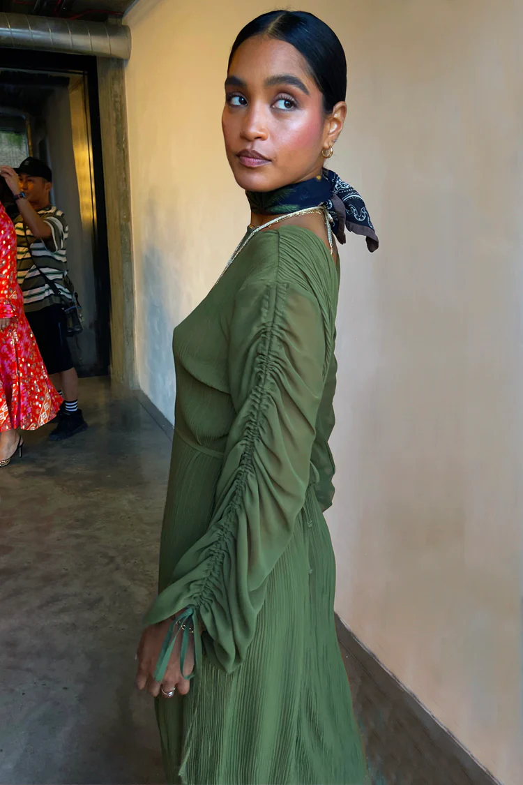 Khaki Celia Plisse Dress - Image 5