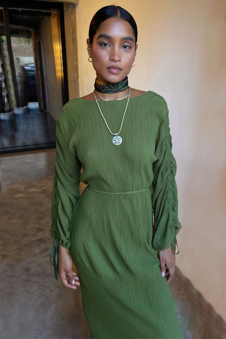 Khaki Celia Plisse Dress - Image 6