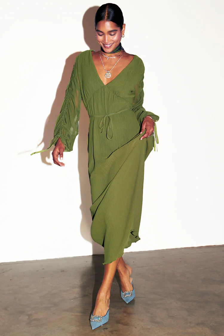 Khaki Celia Plisse Dress - Image 9