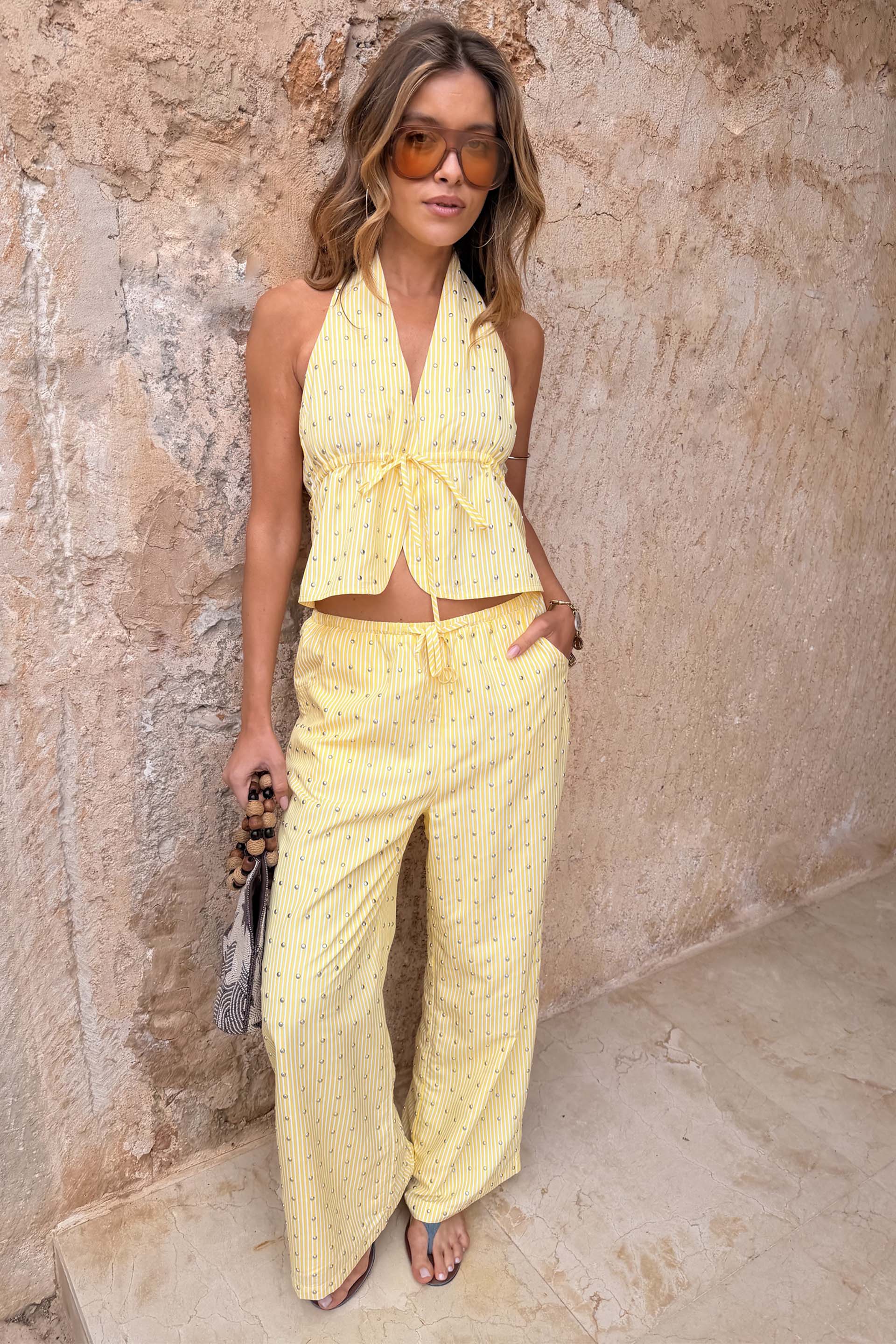 Lemon Pinstripe Studded Ellie Trousers Petite - Image 2