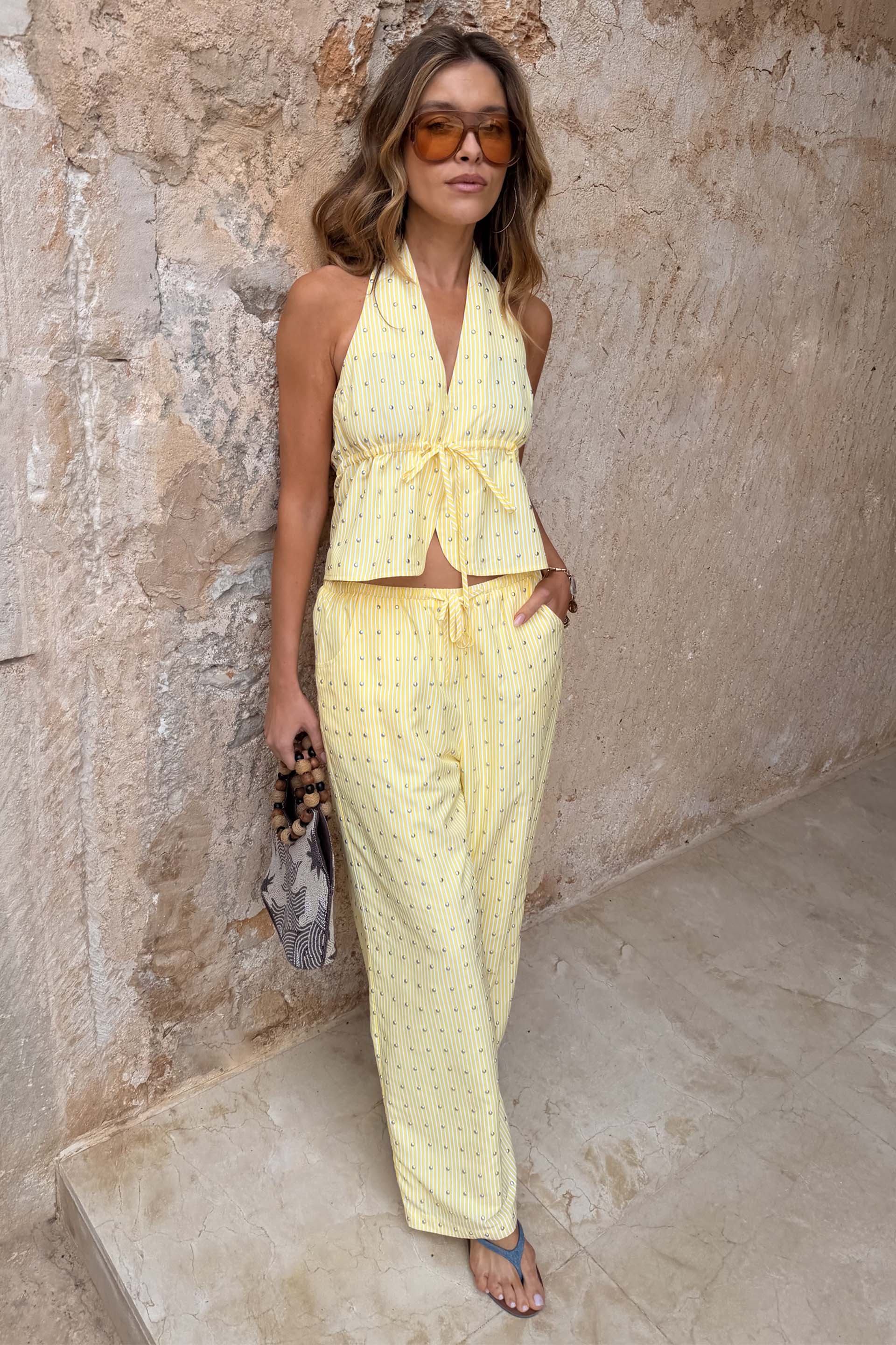 Lemon Pinstripe Studded Ellie Trousers Petite - Image 6