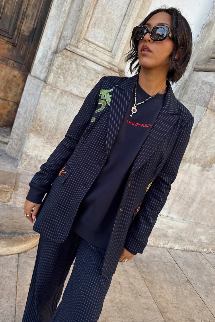 Navy Pinstripe Taylor Blazer - Image 5