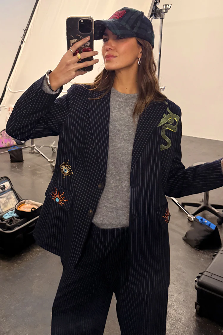 Navy Pinstripe Taylor Blazer - Image 6