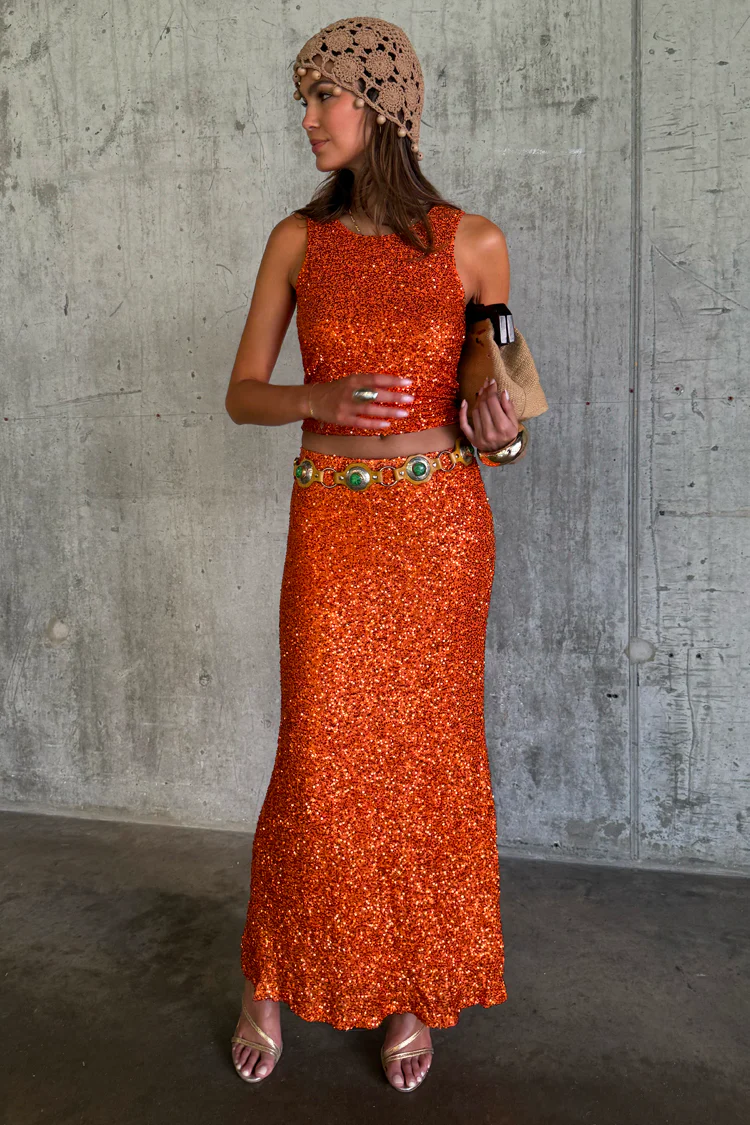 Orange Sequin Dorris Skirt - Image 3