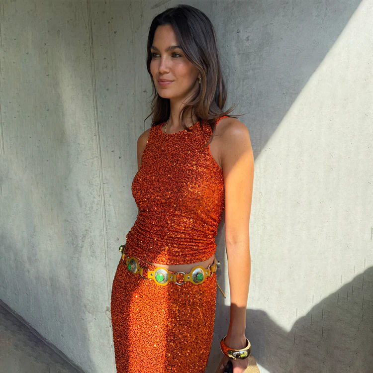 Orange Sequin Tank Top