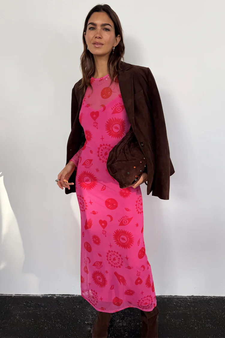 Pink and Red Morocco Mesh Dress - Image 5