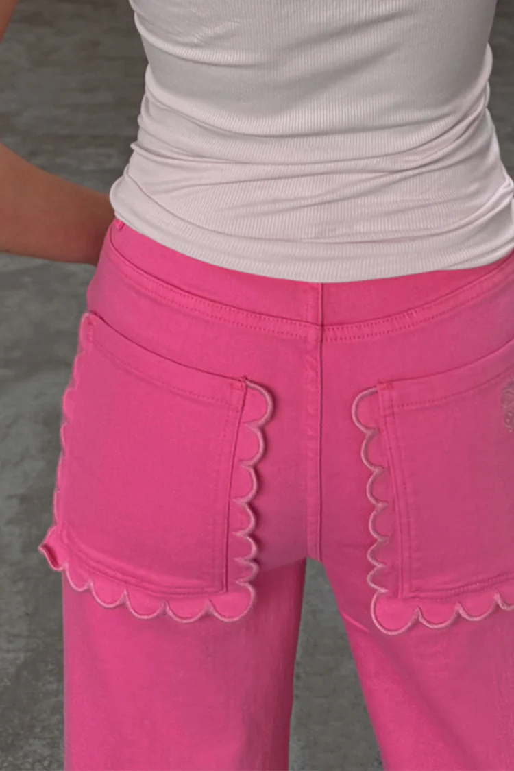 Pink Denim Scallop Detail Jeans - Image 4
