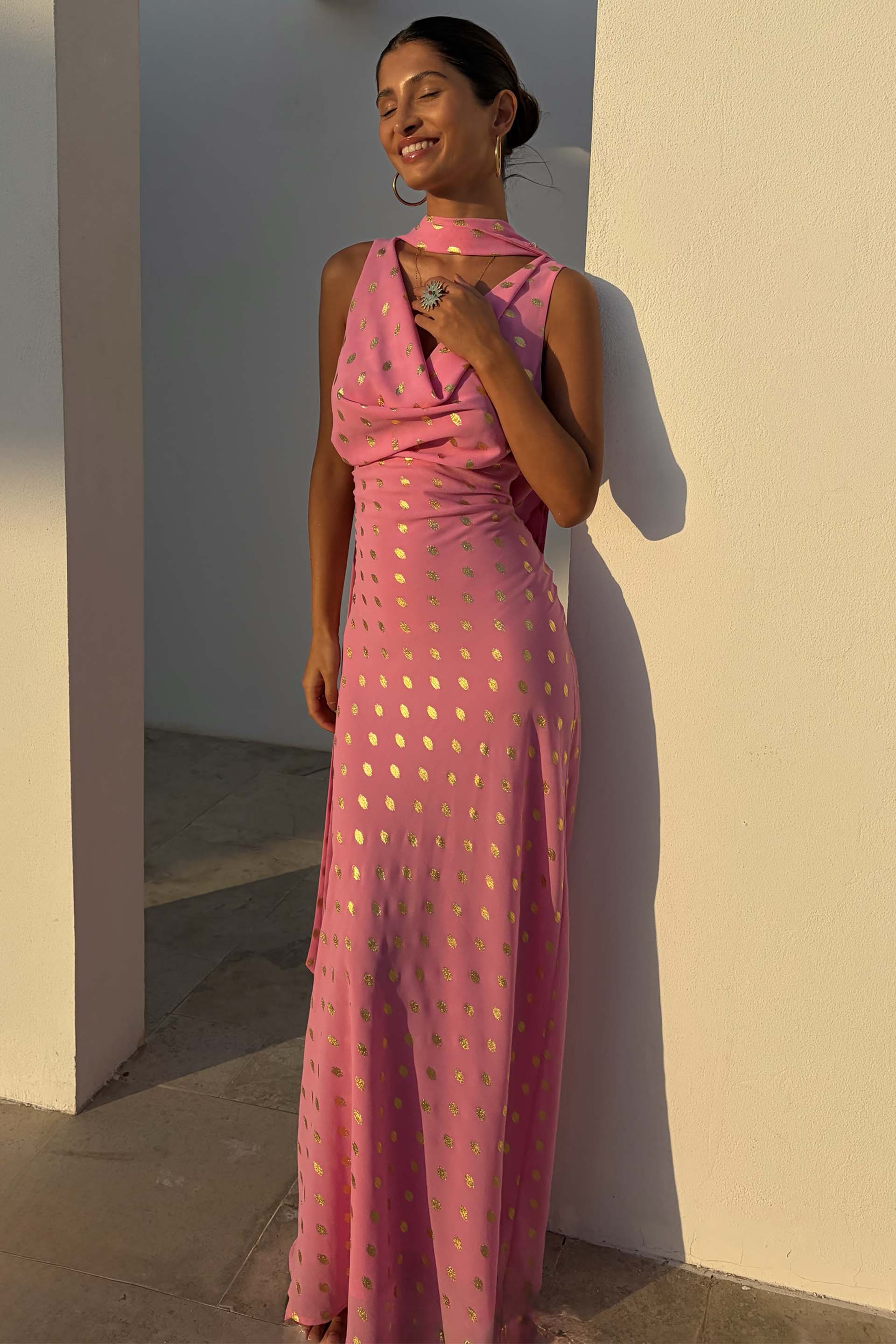 Pink Sophie Dress with Gold Fleck - Image 6