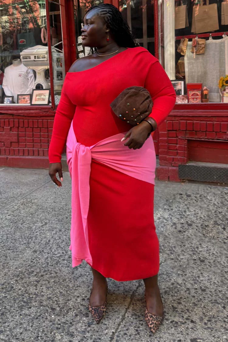 Red and Pink Afia Midi Dress - Image 9