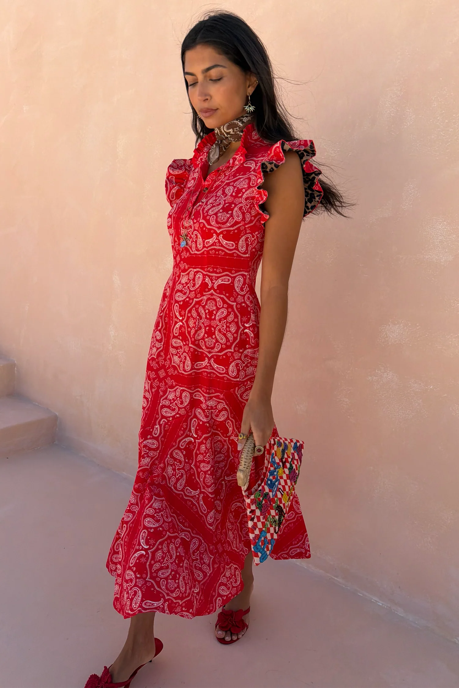 Red Bandana Remi Dress with Leopard Sleeve - Image 7