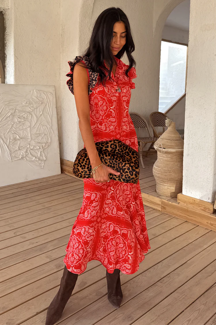 Red Bandana Remi Dress with Leopard Sleeve - Image 8