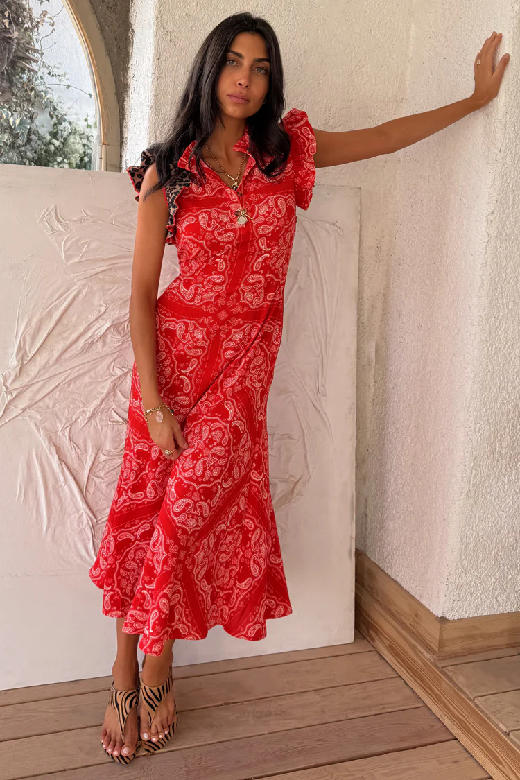 Red Bandana Remi Dress with Leopard Sleeve - Image 9