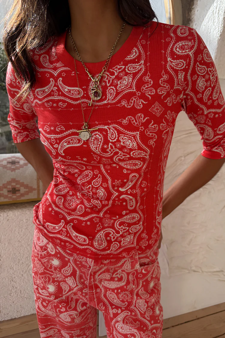 Red Bandana Rib Jersey Top - Image 2