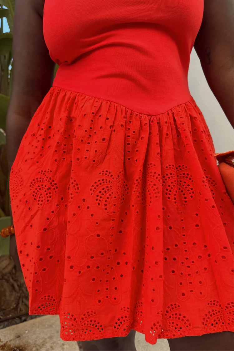 Red Broderie Mini Lola Dress - Image 11