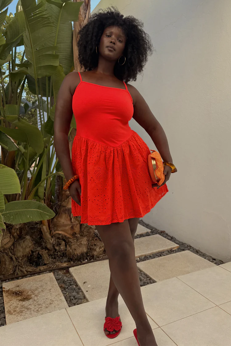 Red Broderie Mini Lola Dress - Image 7