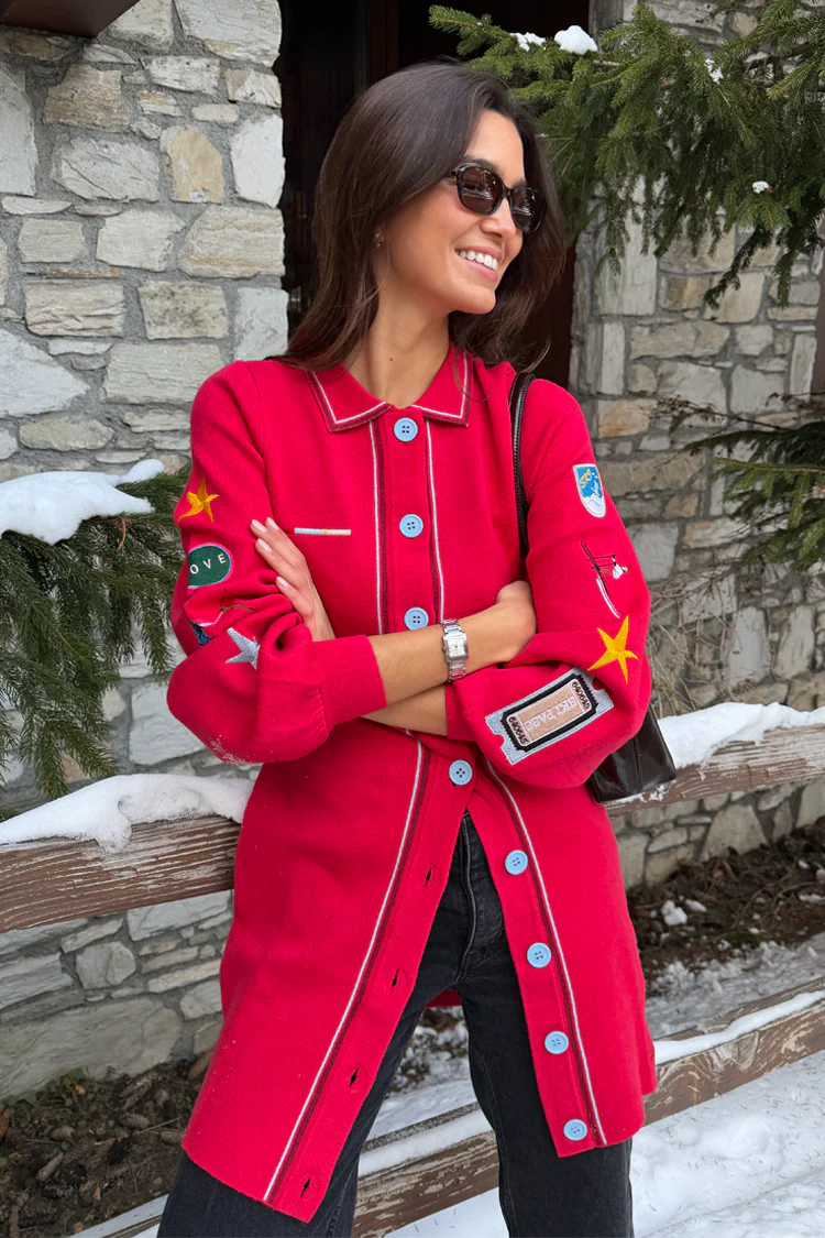 Red Ski Knit Long Cardigan - Image 2